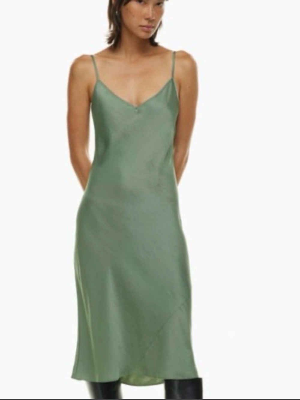 Wilfred Satin Slip Dress in Sage